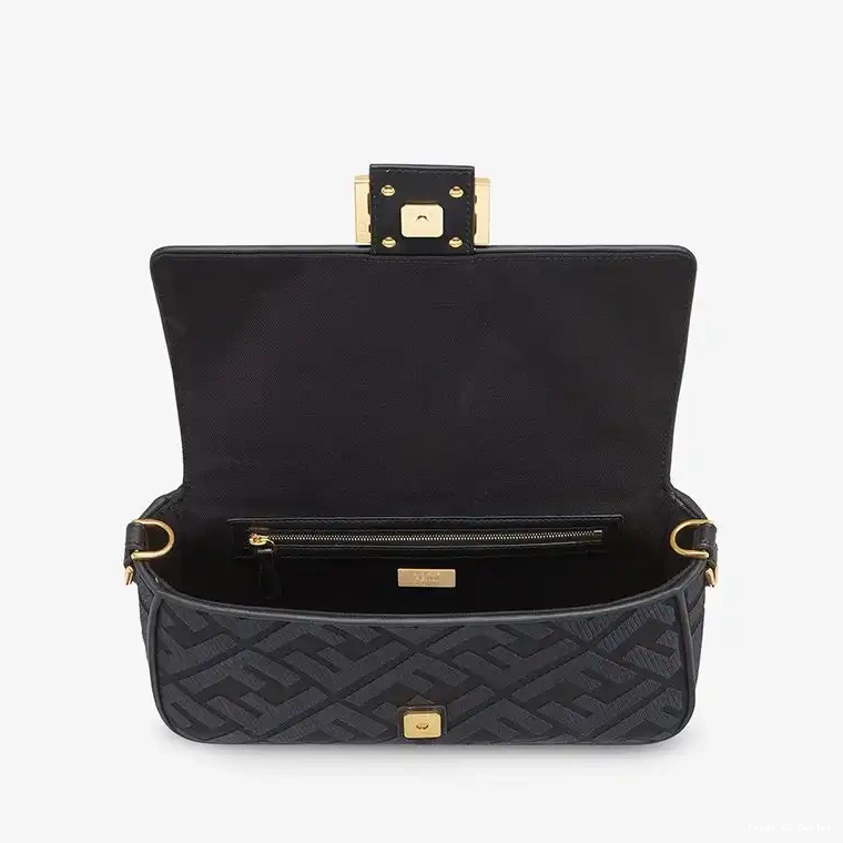 Vintage HOT Black Strap FF Medium Fendi Motif with In Baguette Cut Canvas Laser Bag 0624